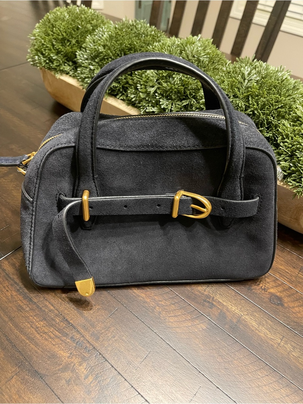 Madewell Navy Suede Mini Crossbody with Gold Hardware - Picture 2 of 16